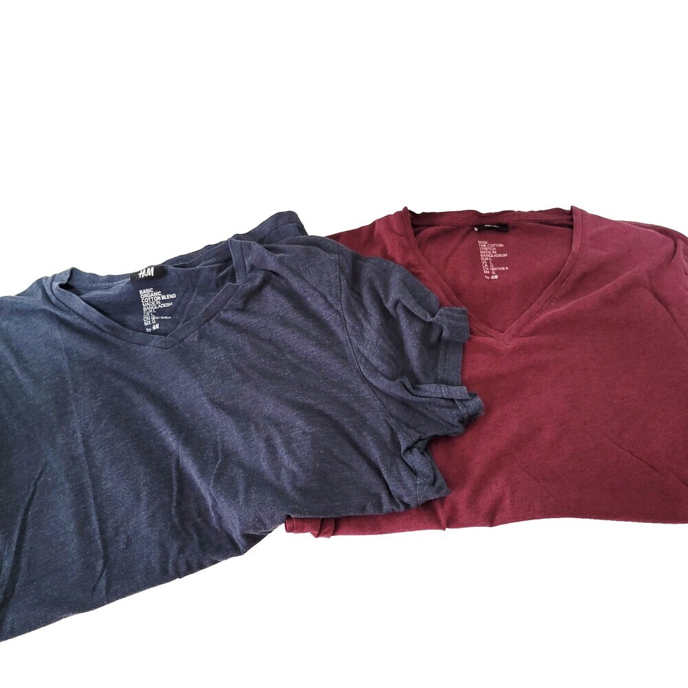 H & M T-Shirts Large Men's Lot of 2 Dark Grey Burgundy V-Neck Soft Short Sleeve